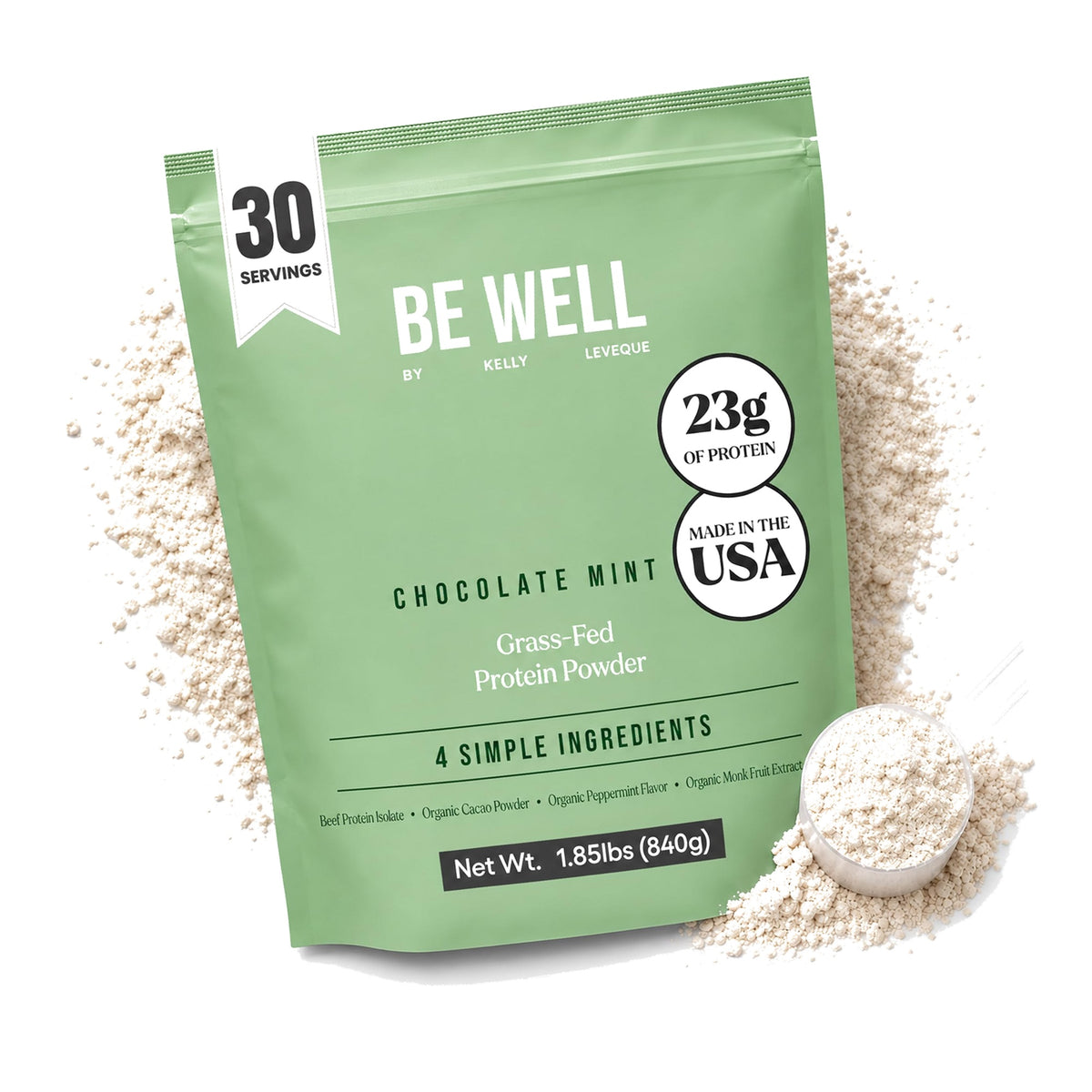 Be Well by Kelly Grass Finished Beef Protein Powder Mint Chocolate Flavor