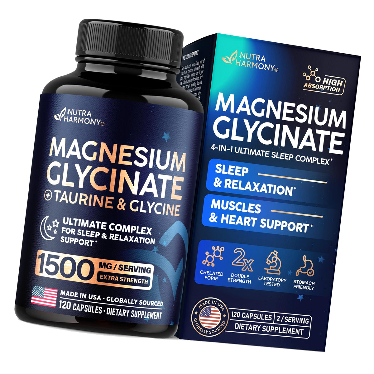 Magnesium Glycinate w/Glycine & Taurine - Magnesium for Sleep - 120 Caps