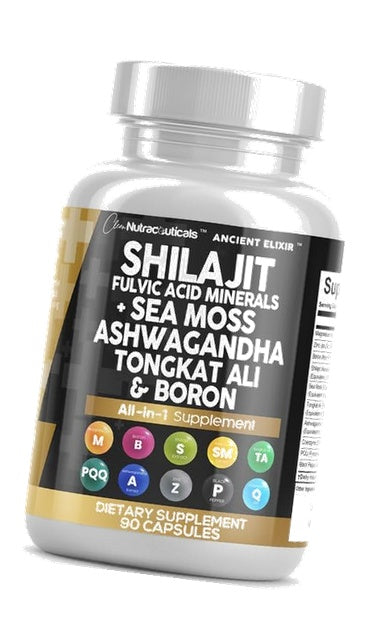 Clean Nutraceuticals Shilajit Supplement for Men with Sea Moss, Tongkat Ali, Ashwagandha, Boron, Zinc, CoQ10, PQQ - Fulvic Acid Capsules - Energy Support - 90 Count - Resin, Gummy & Powder Alternative