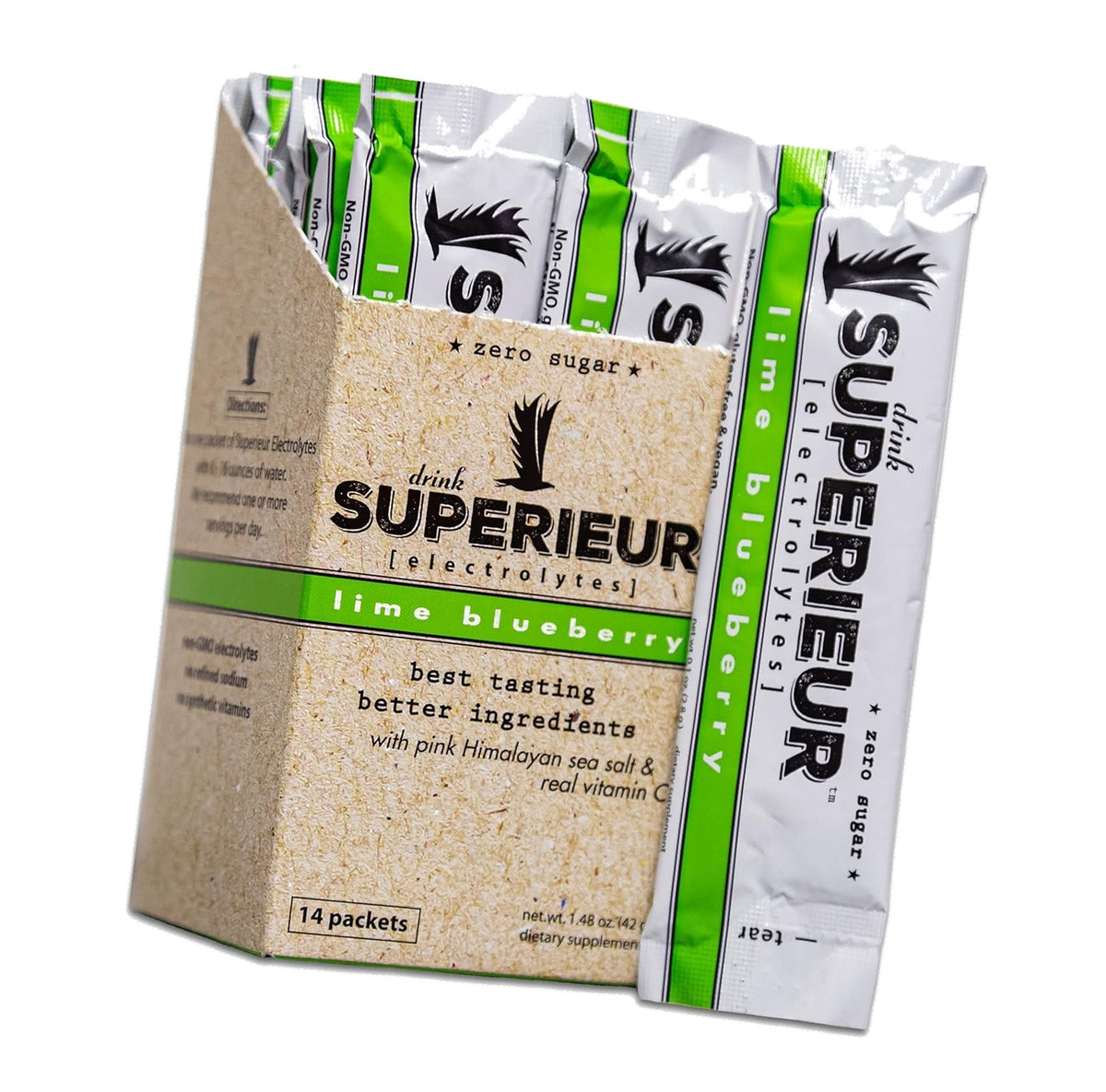 Superieur Sea Mineral Electrolyte Powder, Lime Blueberry, 14 Packets