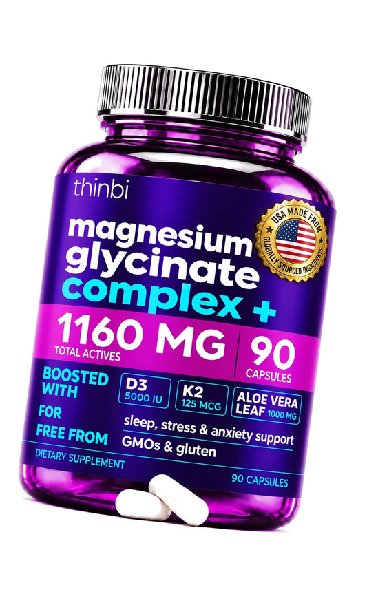 Magnesium Glycinate 1160mg + Aloe Vera, D3 & K2 Complex