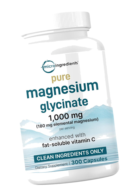 Pure Magnesium Glycinate 1000mg Per Serving (500mg Per Caps), 300 Capsules