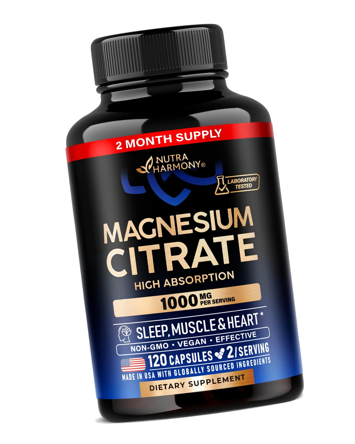 Magnesium Citrate Capsules 1000mg - High Absorption, 2 Month Supply