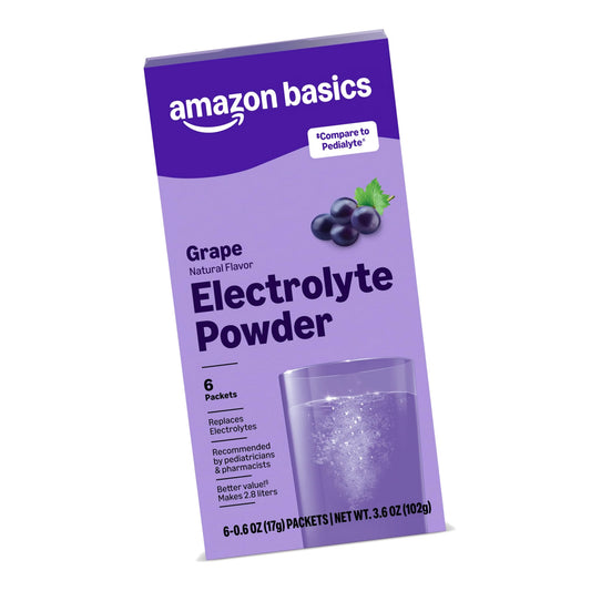 Amazon Basics Electrolyte Powder Packets for Rehydration for Kids & Adults, Grape Flavor, 6 Count (Pack of 1) (Previously Amazon Basic Care)