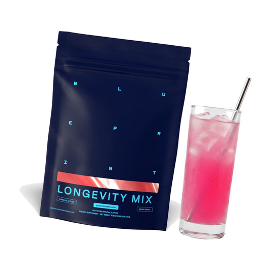 Blueprint Bryan Johnson Longevity Mix - Muscle Builder & Recovery Supplement - Promotes Focus and Balanced Mood - Magnesium, Creatine, L-Theanine, Glutathione & Vitamin C- 30 Servings, Blood Orange