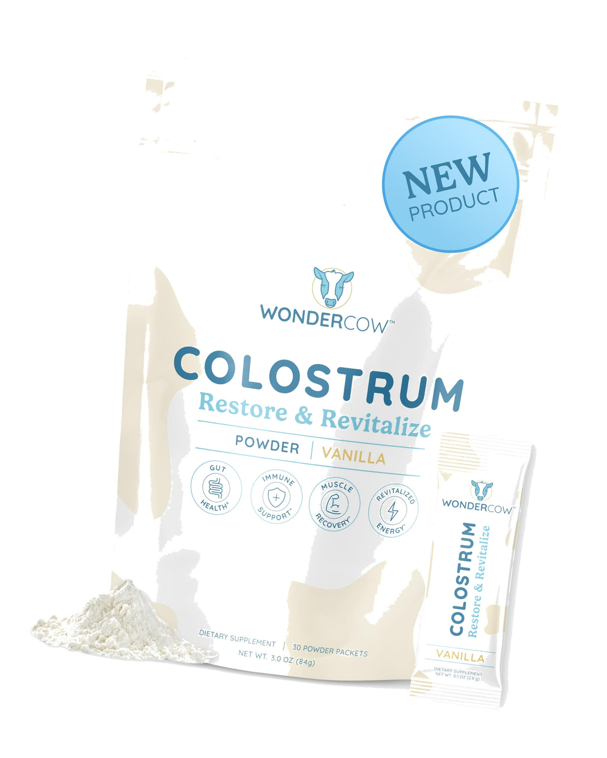 Colostrum Supplement Powder for Gut Health, Immune Support & Wellness | Natural IgG Pure Whole Bovine Colostrum Superfood, Vanilla, 30 Servings