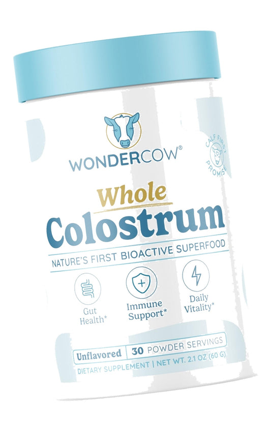 WONDERCOW Colostrum Supplement Powder for Gut Health, Immune Support & Wellness | Natural IgG Pure Whole Bovine Colostrum Superfood (30 Servings, Unflavored - Jar)