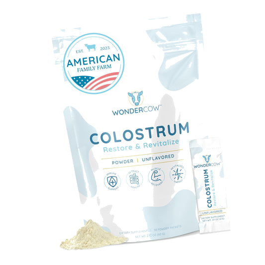 WONDERCOW Colostrum Supplement Powder for Gut Health, Immune Support & Wellness | Natural IgG Pure Whole Bovine Colostrum Superfood, Unflavored, 30 Servings