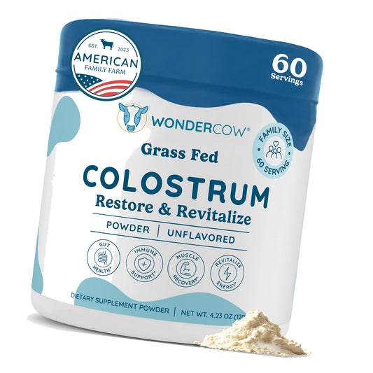 WONDERCOW Grass Fed Colostrum Supplement Powder for Gut Health, Immune Support & Wellness | Natural IgG Pure Whole Bovine Colostrum Superfood, Unflavored, 60 Servings