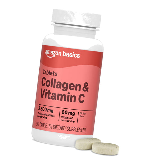 Amazon Basics Collagen Peptides + Vitamin C, 2500 mg Collagen Peptides per Serving, 90 Tablets, 1 Month Supply (Previously Amazon Elements)