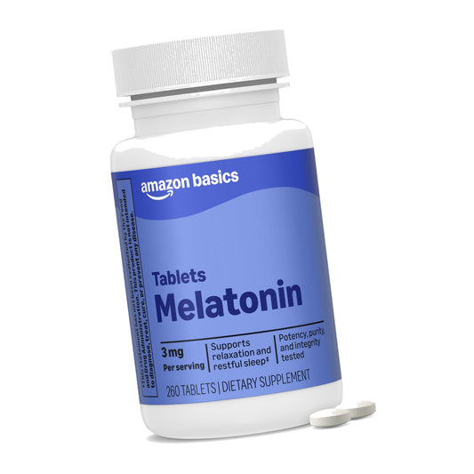 Amazon Elements Melatonin 3mg, Helps with occasional sleeplessness, Vegan, 260 Tablets, 8 month supply (Packaging may vary)
