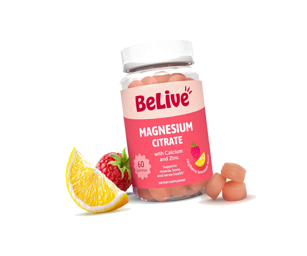 BeLive Magnesium Citrate Gummies with Calcium and Zinc,100 mg, 60 Count