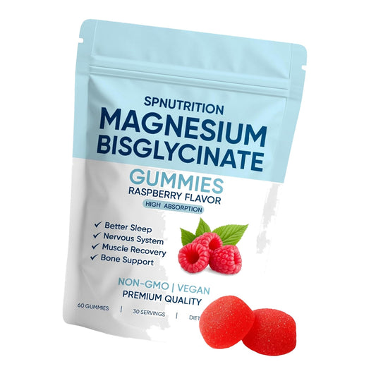 Spnutrition Magnesium Bisglycinate Gummies, with 400mg Magnesium Bisglycinate, Sea Salt & Real Raspberry, for Relaxation, Sleep Support & Relax Muscles, 60 Count