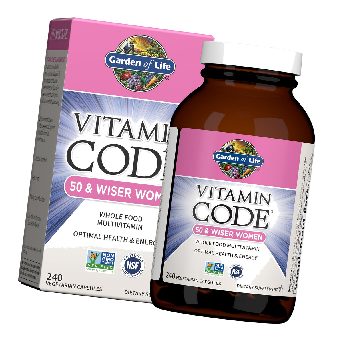 Garden of Life Vitamin Code Women 50 & Wiser Multivitamin, 240 Capsules