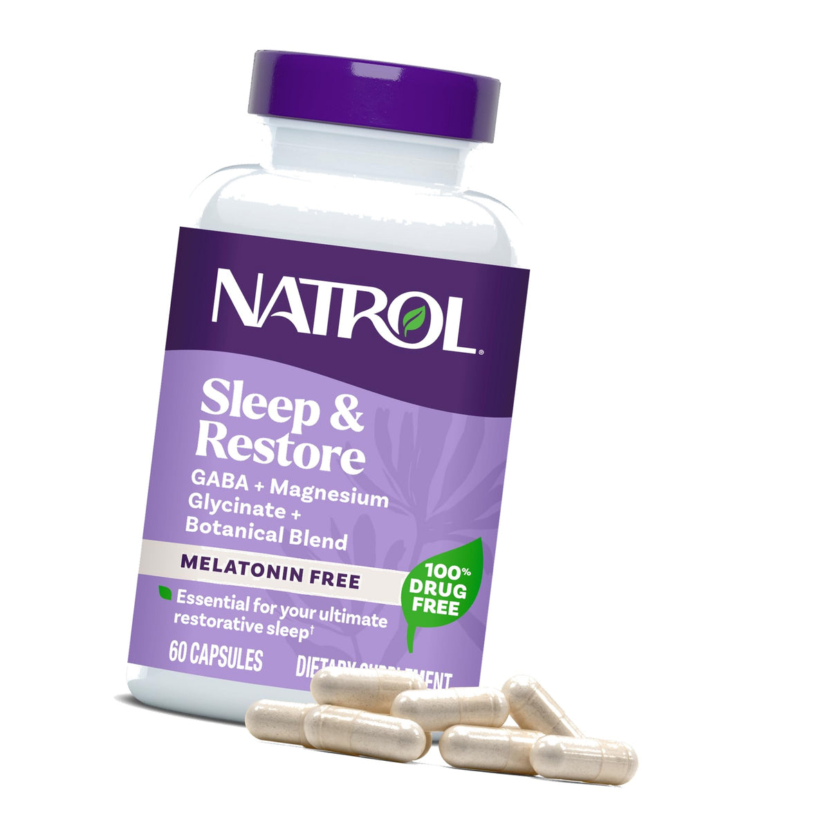 Natrol Sleep & Restore Magnesium Glycinate 100 mg, Melatonin-Free, 60 Count