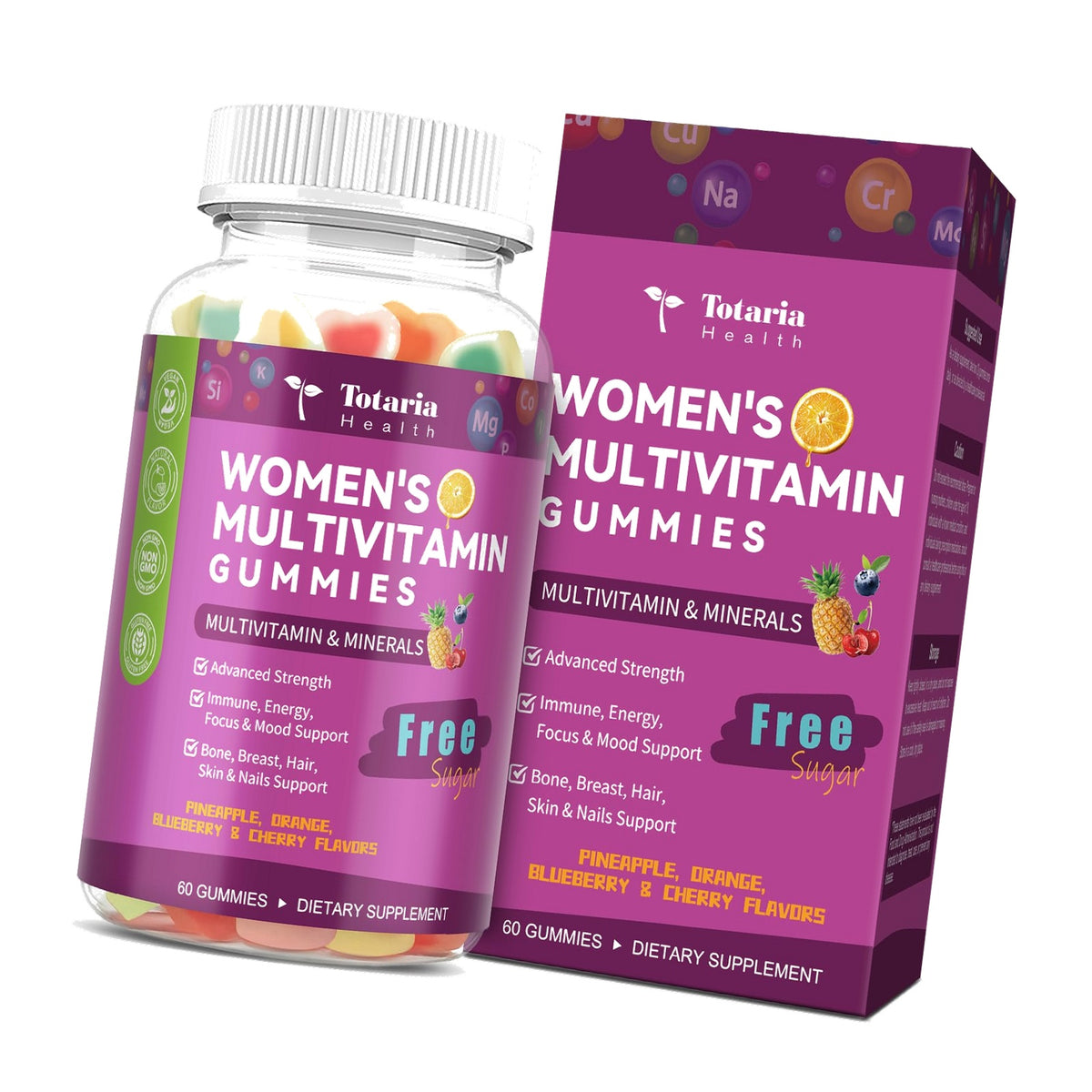 Totaria Sugar Free Multivitamin Gummies for Women 14+ w/Iron, Inositol, Folate, Biotin, Womens Daily Multivitamin Gummy w/Vitamin A, C, B, D3, K2, for Hair, Skin, Energy, Immune, Mixed Flavors
