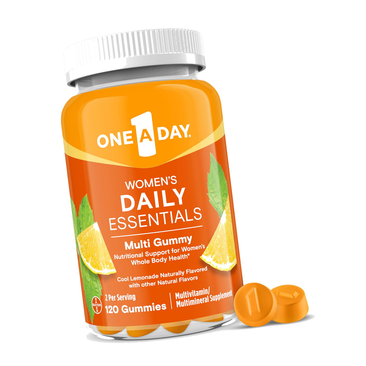 One A Day Women’s Daily Essentials Multivitamin Gummies, Multivitamin for Women, Zinc, Immune Support, Cool Lemonade Naturally Flavored, 120 Gummies