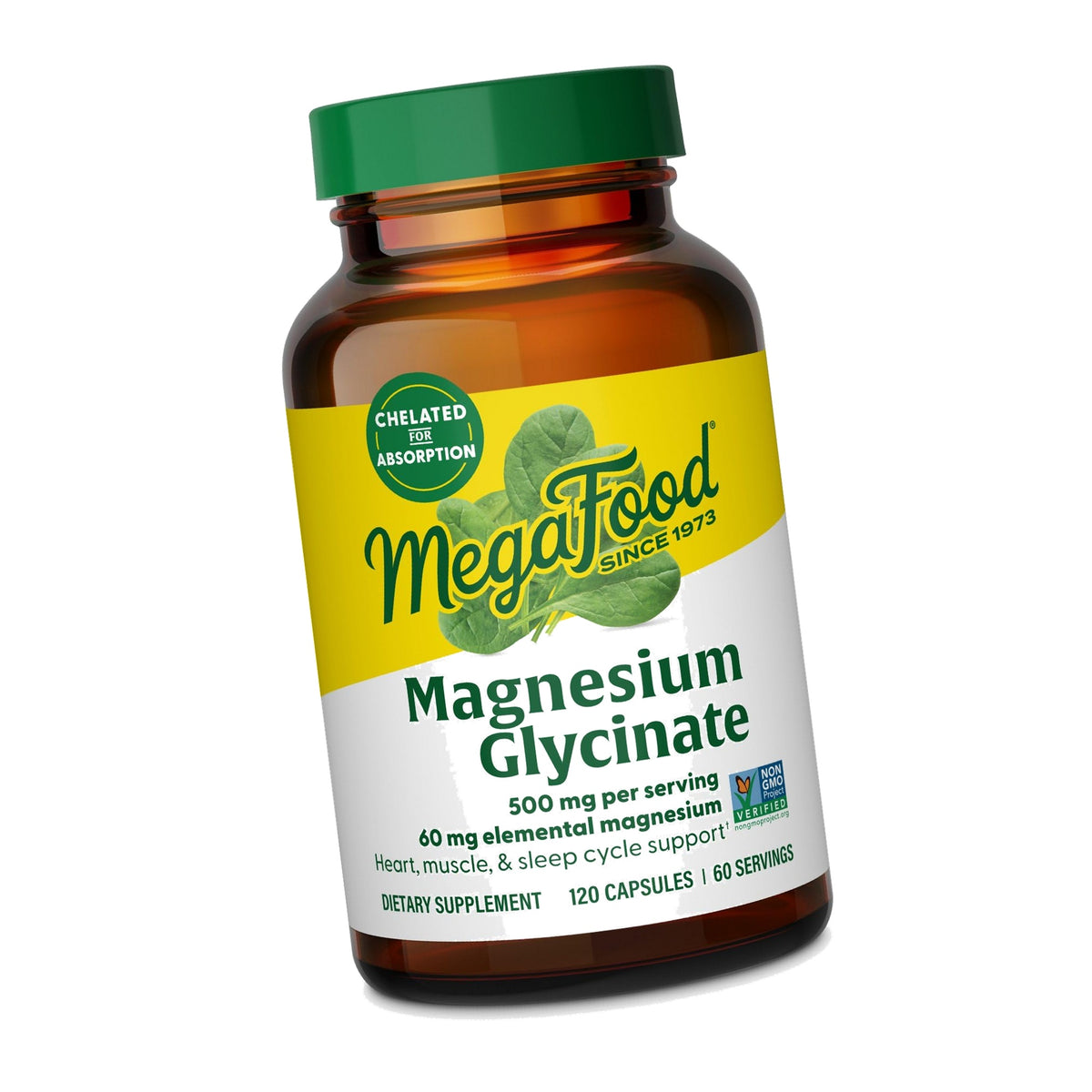 MegaFood Magnesium Glycinate 500mg, Normal Sleep & Stress, 120 Capsules
