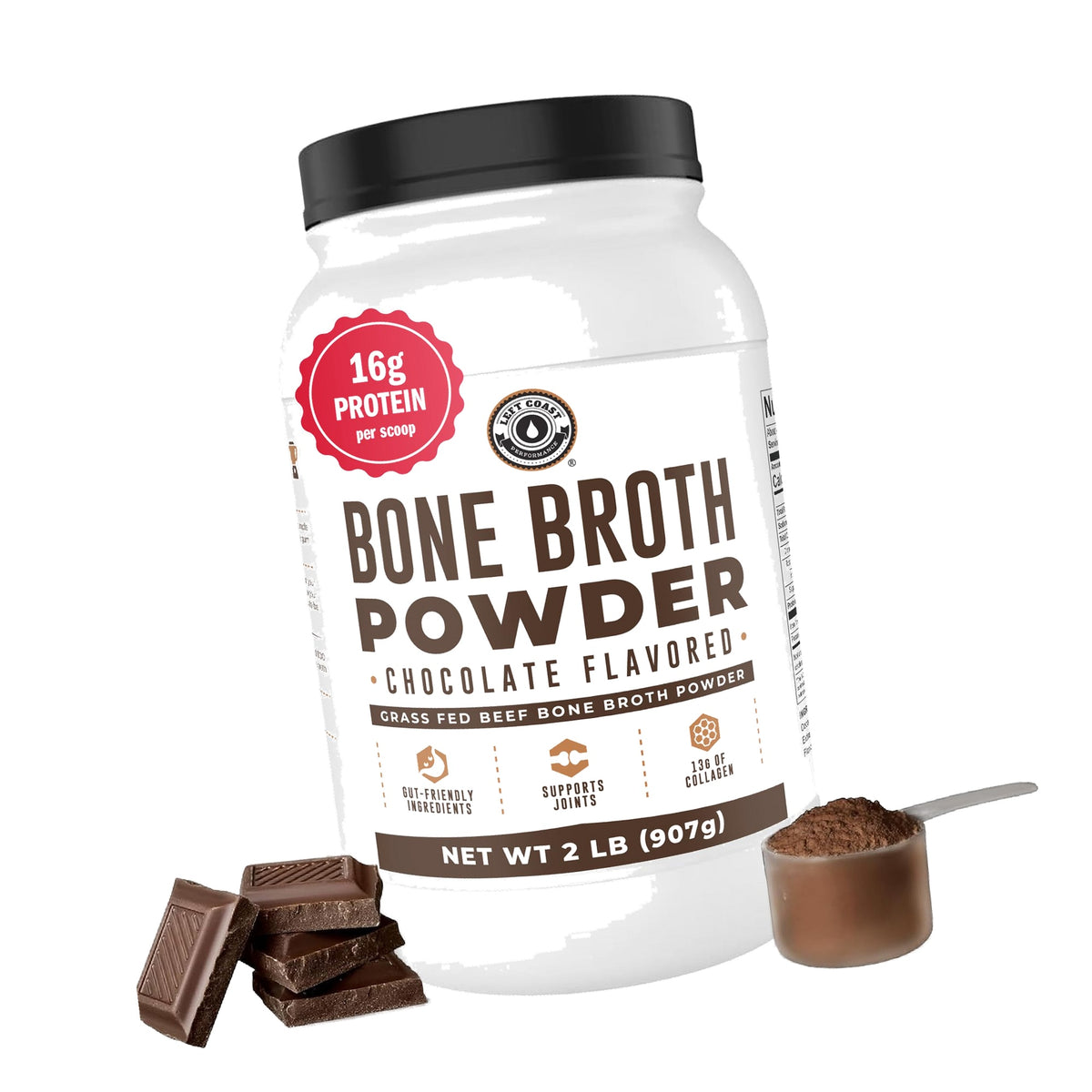 Bone Broth Protein Powder From Grass Fed Beef, Chocolate, 32oz