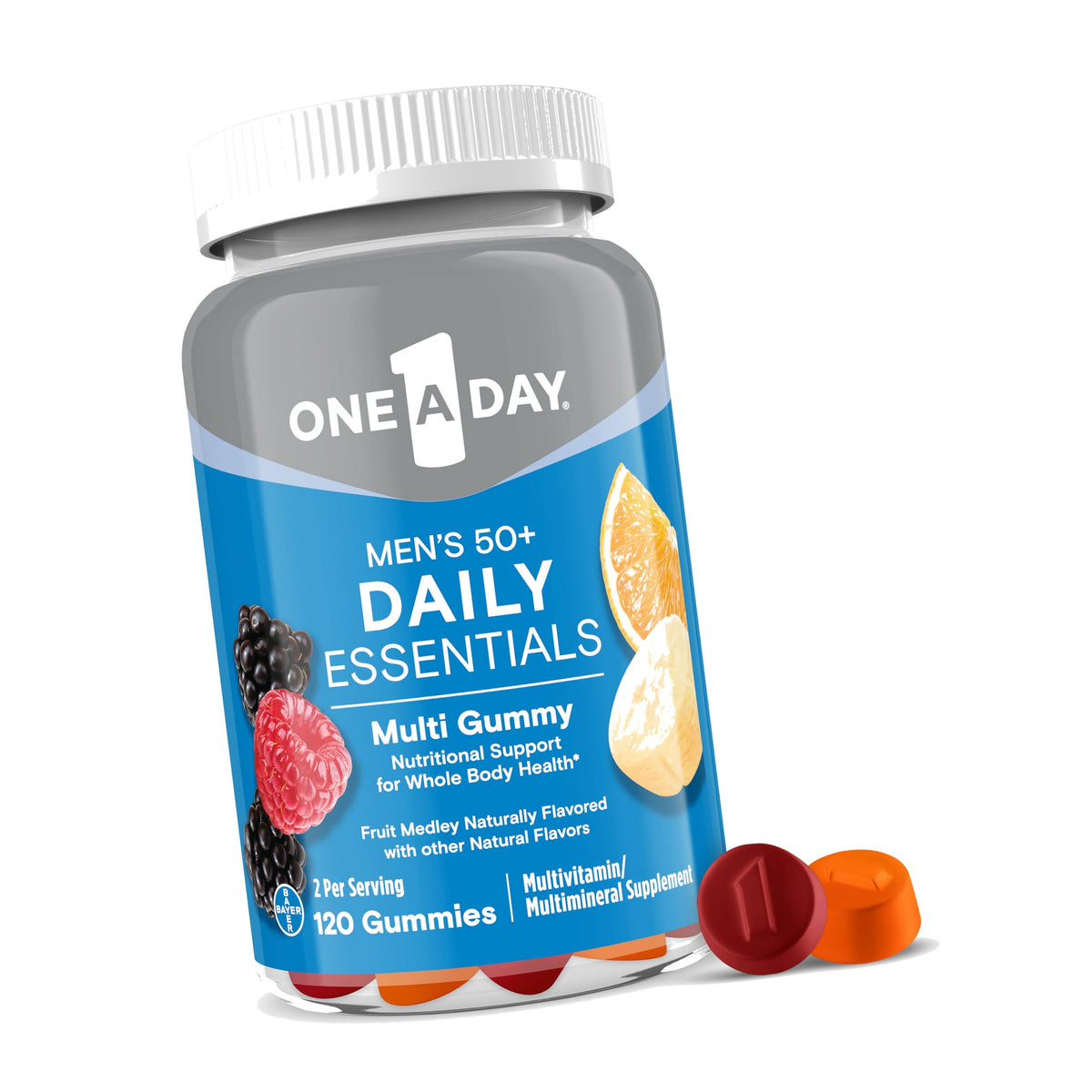 One A Day Men’s 50+ Daily Essentials Multivitamin Gummies, Multivitamin for Men Over 50, Fruit Medley Flavor, 120 Gummies