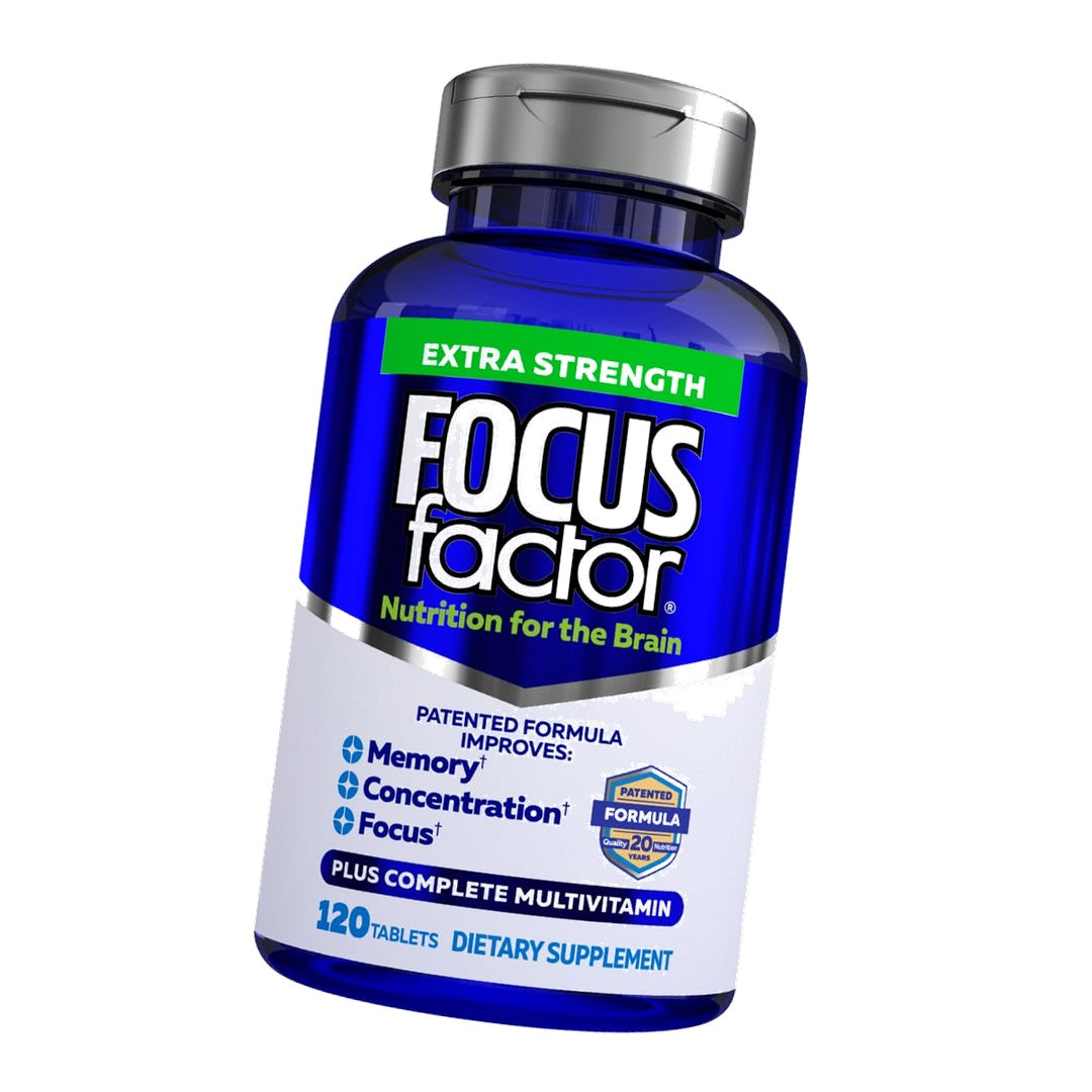 Focus Factor Adults Extra Strength, 120 Count - Brain Supplement for Memory, Concentration and Focus - Complete Multivitamin with DMAE, Vitamin D, DHA - Trusted Health Vitamins