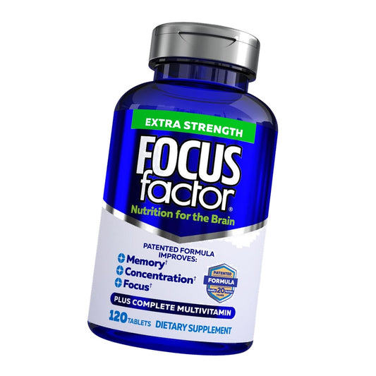 Focus Factor Adults Extra Strength, 120 Count - Brain Supplement for Memory, Concentration and Focus - Complete Multivitamin with DMAE, Vitamin D, DHA - Trusted Health Vitamins