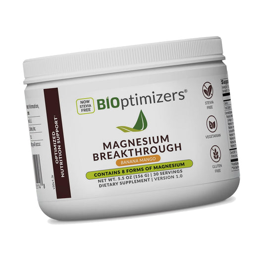 BIOptimizers Magnesium Drink, 8 Forms of Magnesium Banana Mango 30 Servings