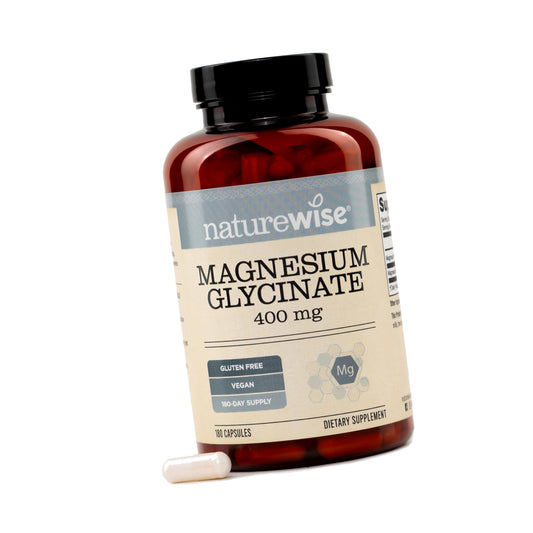 NatureWise Magnesium Glycinate 400mg, Sleep & Muscle Support, 180 Capsules