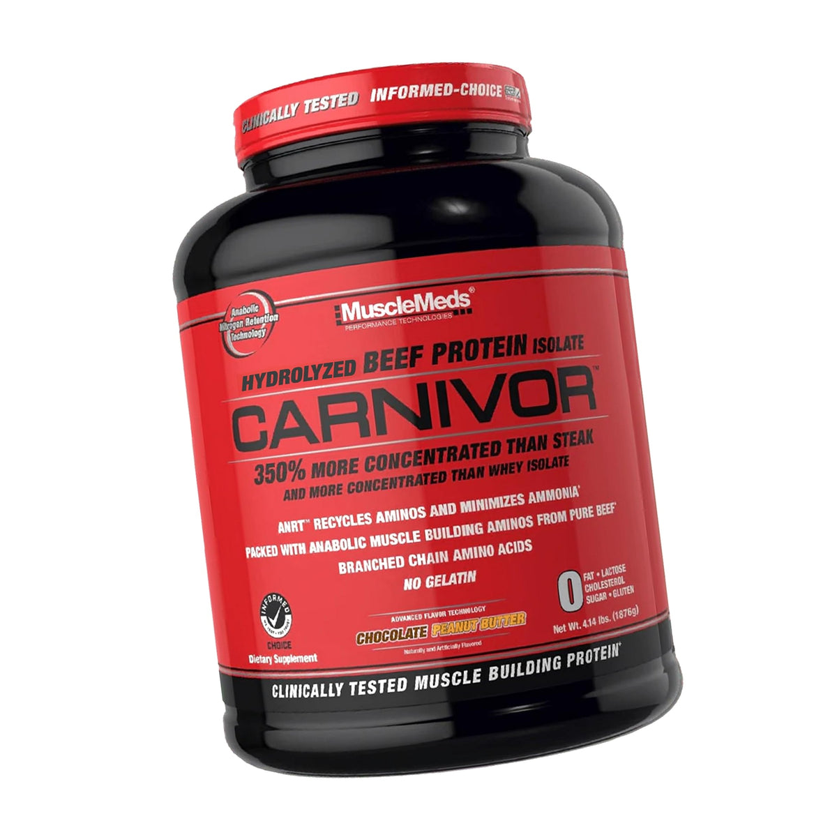 MuscleMeds CARNIVOR Beef Protein Isolate Powder, Muscle Building, Recovery, Lactose Free, Sugar Free, Fat, Free, 23g Protein, Halal Certified, Chocolate Peanut Butter, 56 Servings