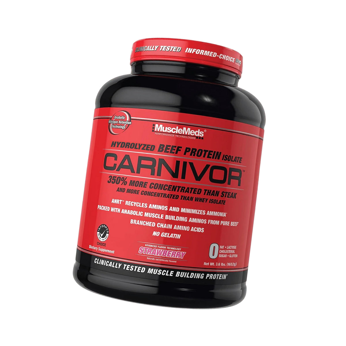 MuscleMeds Carnivor Beef Protein Isolate, 0 Lactose, 0 Sugar, 0 Fat, Halal Certified, Strawberry, 3.9lb, 56 Servings, 3.9lb