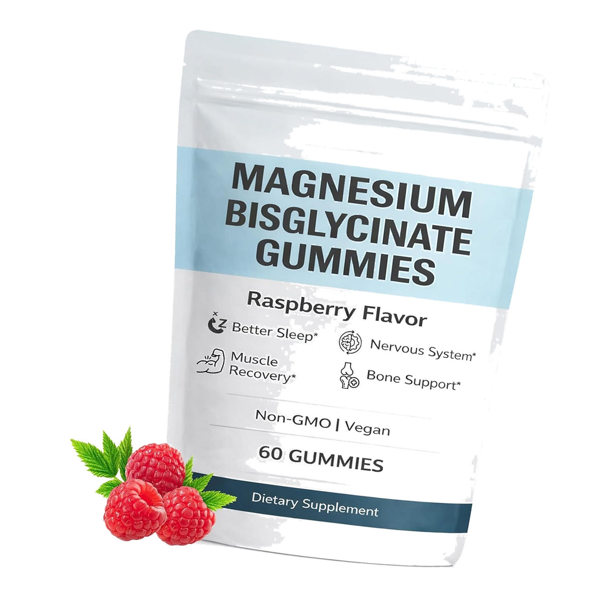 Magnesium Bisglycinate Gummies – Chelated Magnesium Supplement, Promotes Muscle & Nerve Function, Relaxation & Everyday Wellness – 60 Raspberry Gummies (1)