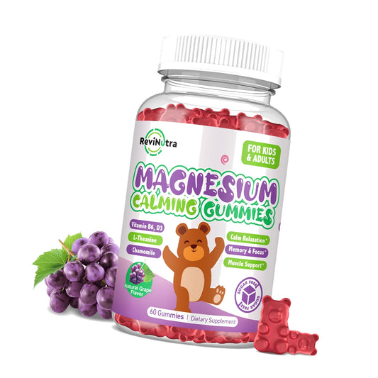 Magnesium Gummies for Kids - Magnesium Glycinate Gummies Supplement with L-Theanine, Vitamin B6, D3 for Kids & Adults - Support Calm, Sleep, Relaxation, Brain, Bones, Sugar Free Grape 60ct