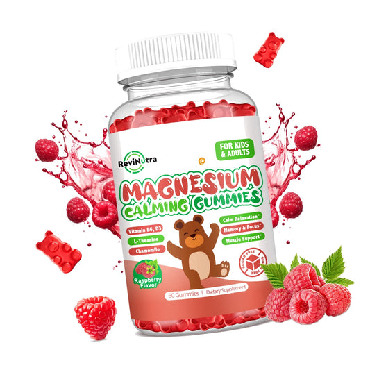 Magnesium Gummies for Kids - Magnesium Glycinate Gummies Complex with L-Theanine, Vitamin B6, D3 for Kids & Adults Calm, Sleep, Relaxation, Brain, Bones,Sugar Free Raspberry 60ct