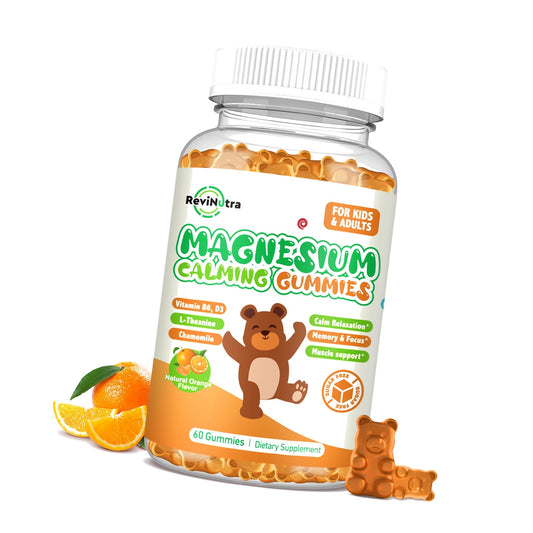 Magnesium Gummies for Kids - Magnesium Glycinate Gummies Supplement with L-Theanine, Vitamin B6, D3 for Adults & Kids, Calm Magnesium for Sleep, Relaxation, Brain, Bones, Sugar Free Orange 60ct