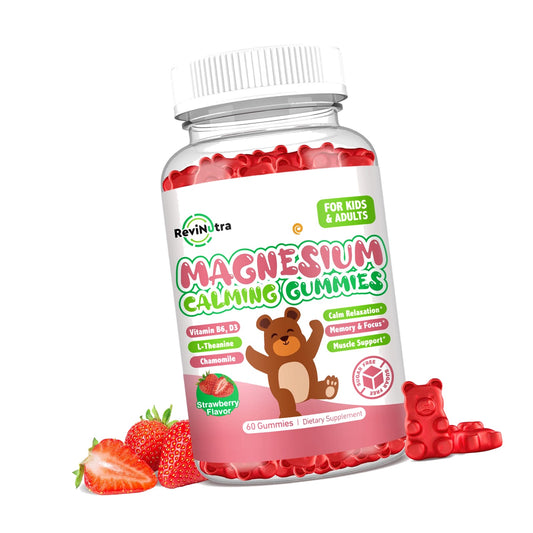 Magnesium Gummies for Kids - Magnesium Glycinate Gummies Supplement with L-Theanine, Vitamin B6, D3 for Kids & Adults Sleep, Calm, Relaxation, Brain, Bones, Sugar Free Strawberry 60ct