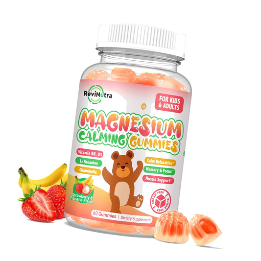 Magnesium Gummies for Kids - Magnesium Glycinate Gummies with L-Theanine, Vitamin B6, D3 for Kids & Adults Sleep, Calm, Relaxation, Brain, Bones, Muscle Relief, Sugar Free Banana & Strawberry 60ct