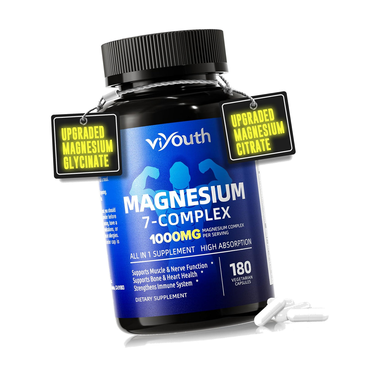 Magnesium 7 Complex Supplement Advanced for Sleep & Muscle, 180 Capsules