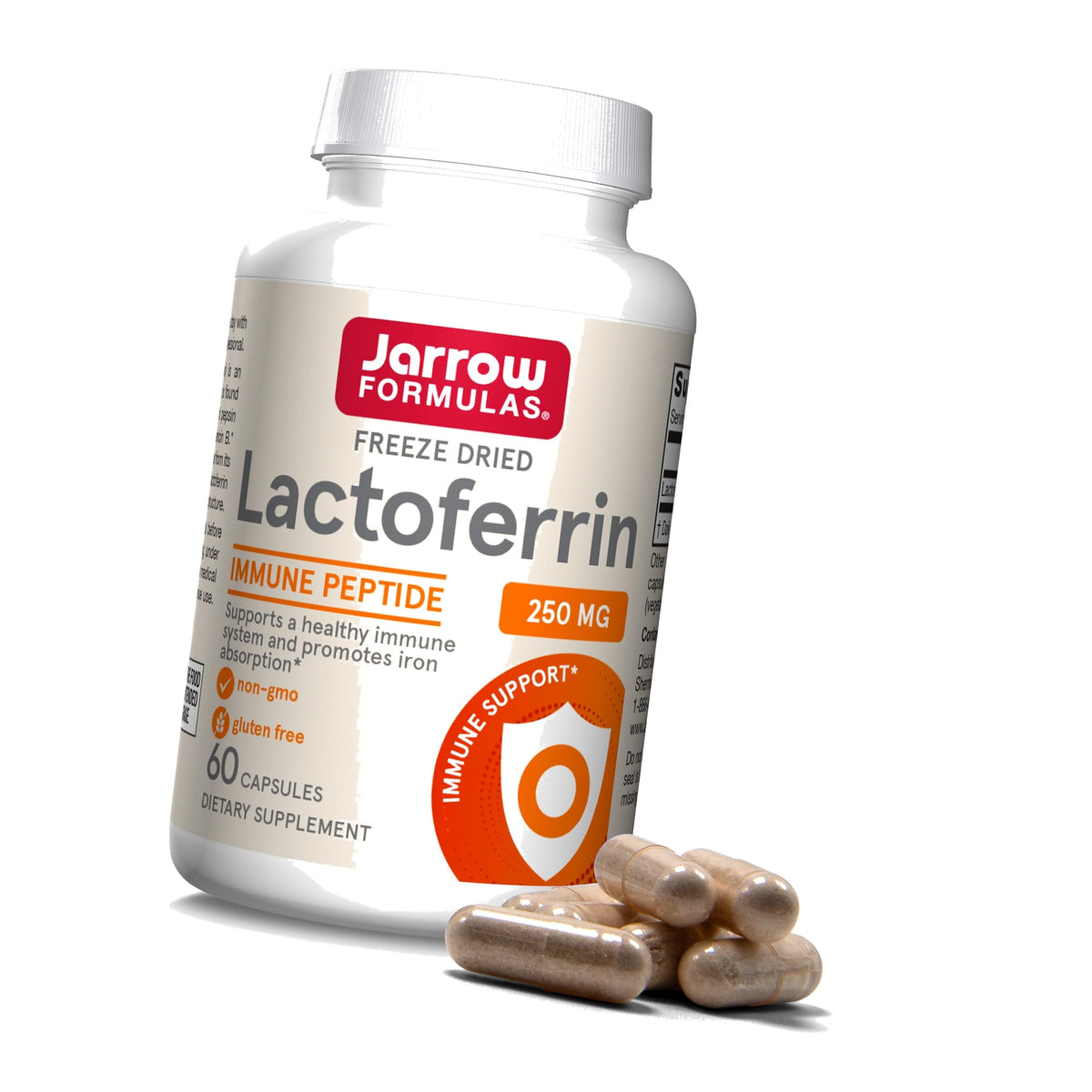 Jarrow Formulas Lactoferrin Supplements 250 mg - Immune-Supporting Glycoprotein for Healthy Immune System Support & Iron Absorption - Freeze Dried, Gluten Free, Non-GMO - 60 Capsules (Servings)