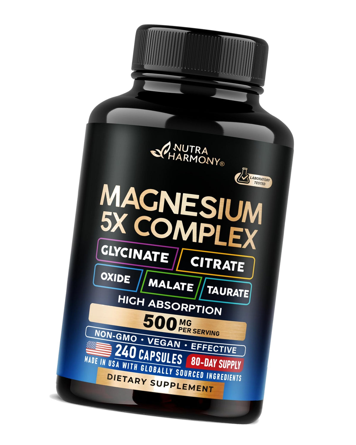 Magnesium Complex - Glycinate, Citrate, Malate, Taurate, Oxide - 240 Caps