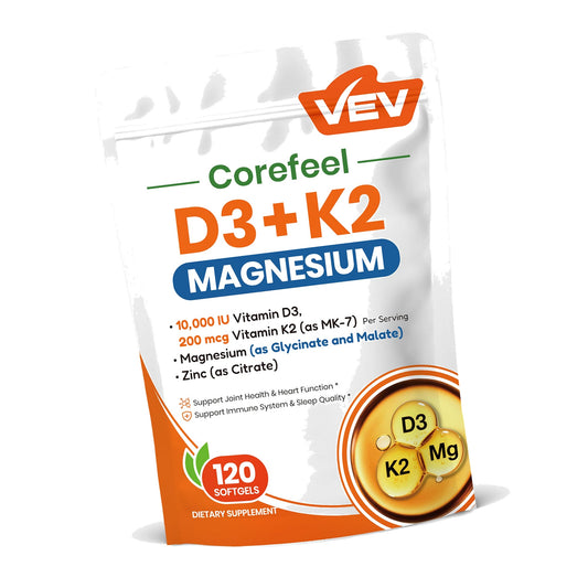 VEV Corefeel Vitamin D3 K2 10,000 IU Magnesium Supplement, 120 Softgels