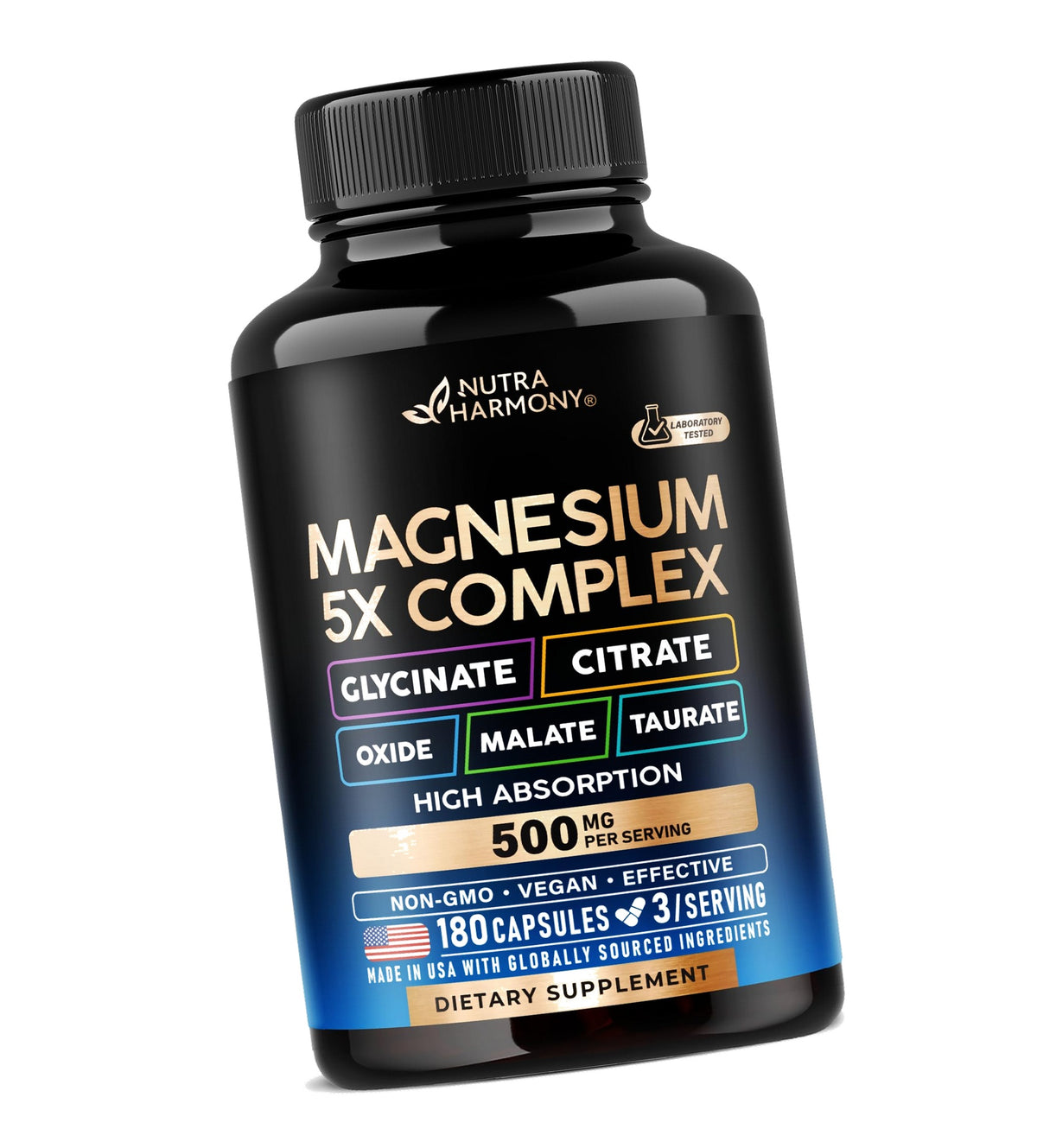Magnesium Complex - Glycinate, Citrate, Malate, Taurate, Oxide - 180 Caps
