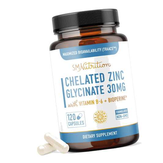Chelated Zinc Supplements, Zinc Glycinate 30mg, Highly-Absorbable, Non-GMO