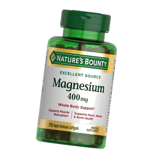 Nature's Bounty Magnesium 400mg Softgel, Whole Body Support, 75 Count