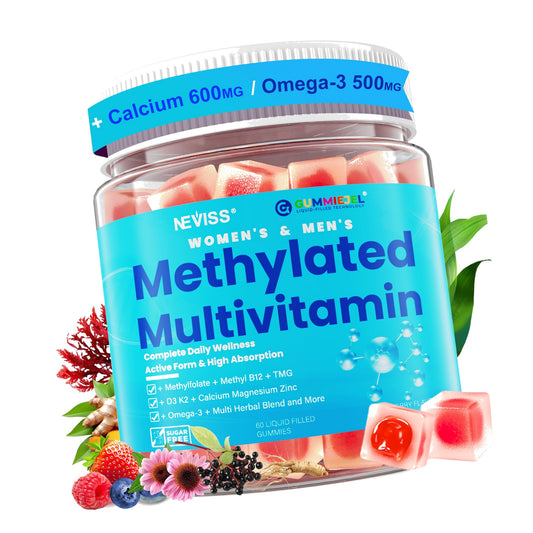 Methylated Multivitamin for Women & Men Gummies w/ Omega-3, Calcium, D3 K2