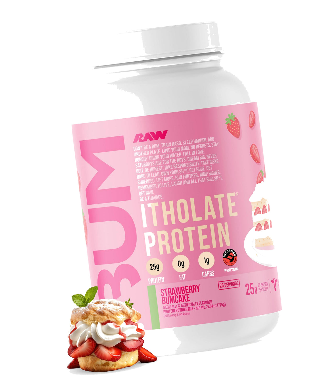 RAW Whey Isolate Protein Powder, Strawberry BumCake (CBUM Itholate Protein) - 100% Grass-Fed Sports Nutrition Powder for Muscle Growth & Recovery - Low-Fat, Low Carb, Naturally Flavored - 25 Servings