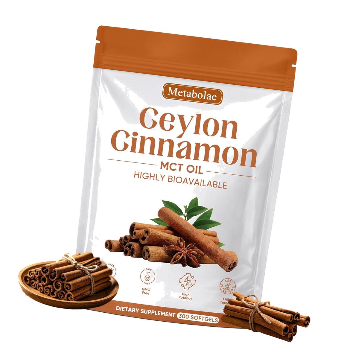 guluxly Metabolae Ceylon Cinnamon Capsules – 300 Softgels, Supports Metabolic Balance, Energy & Daily Wellness, Cinnamomum Verum Extract with MCT Oil, Non GMO (1)