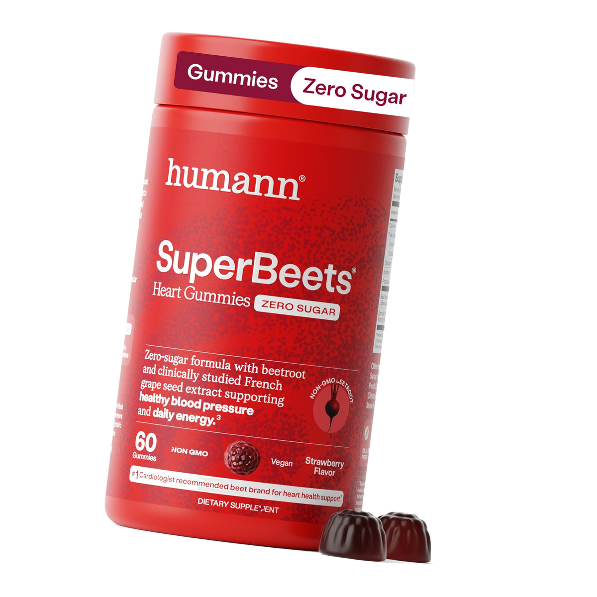 HumanN SuperBeets Heart Gummies Zero Sugar - Beet Gummy with Energy Support, Grape Seed Extract & Beetroot Powder - 60 Count