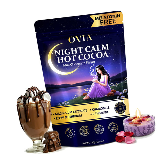 OVIA Night Calm – Melatonin-Free Magnesium Mushroom Hot Cocoa for Sleep – Nighttime Hot Chocolate with L-Tryptophan, L-Theanine & Reishi – Relaxation, Stress & Cortisol Support | 30 Servings