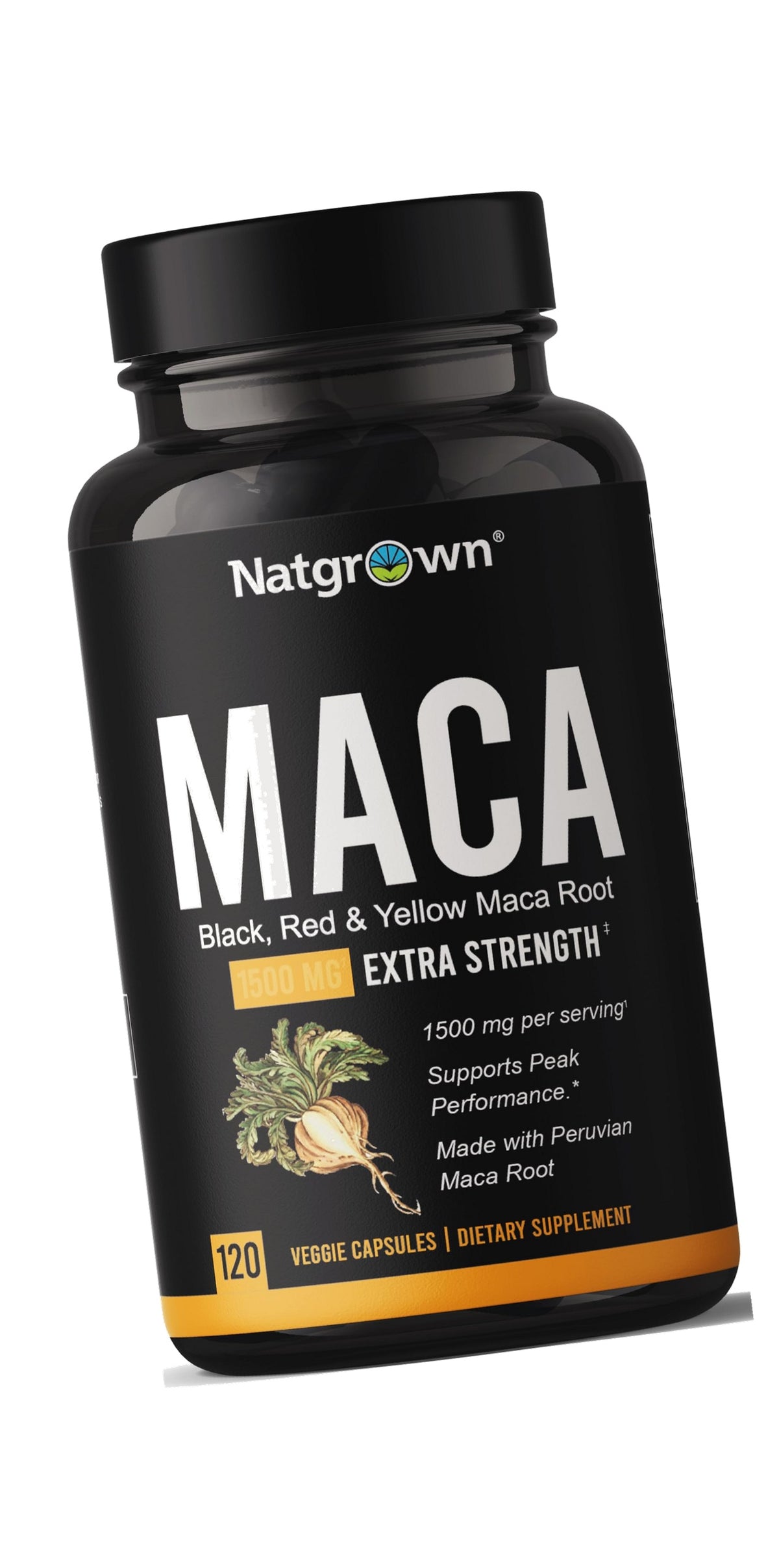 Natgrown Organic Maca Root Powder Capsules - Black, Red & Yellow - 120 ct