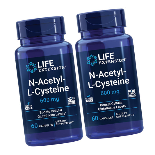 Life Extension N-Acetyl-L-Cysteine (NAC), Immune Response, Respiratory Health, Liver Health, NAC 600 mg, antioxidant Defense, Free radicals, Easy to Absorb - Two Pack x 60 Capsules